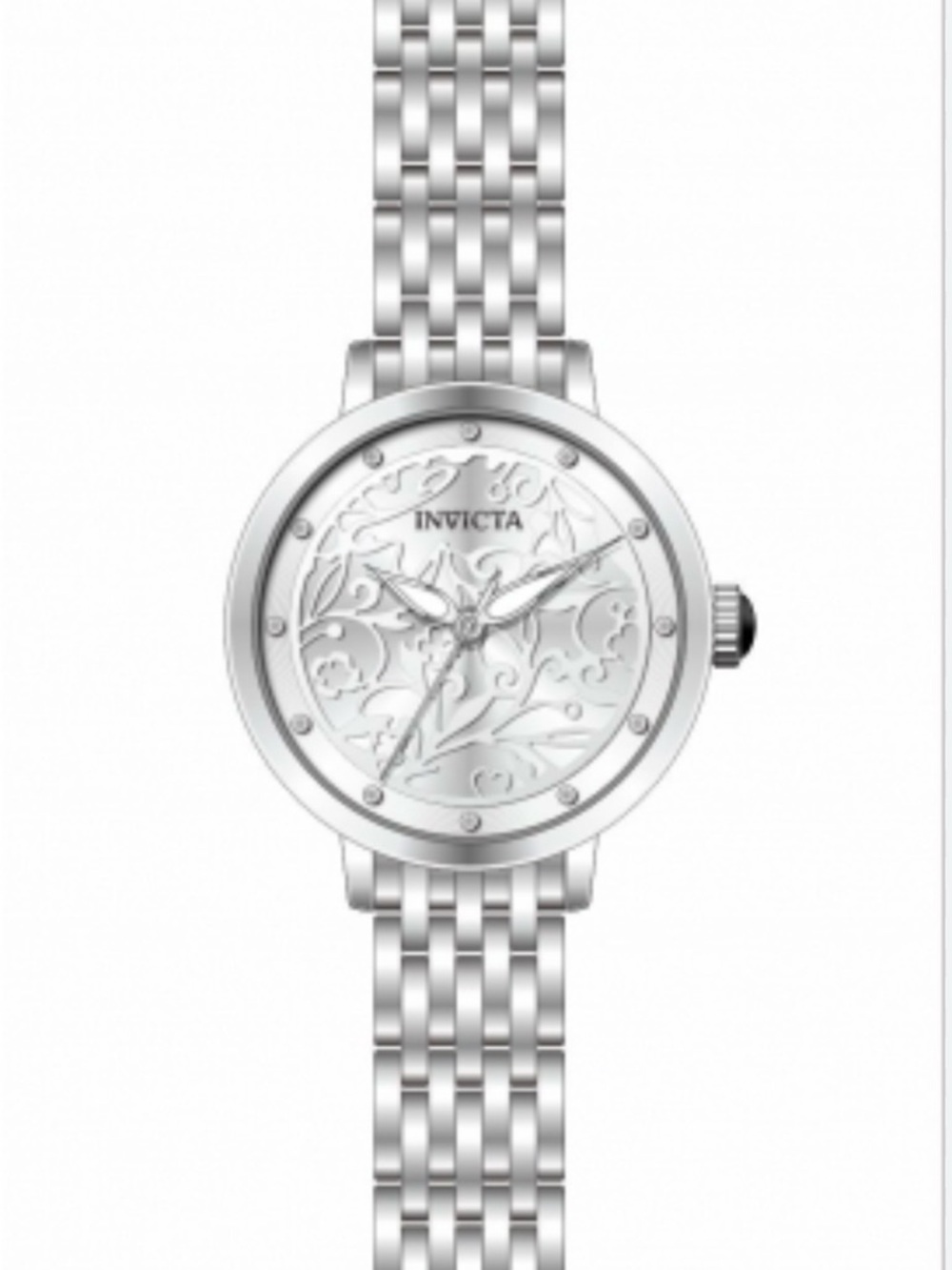 Invicta Women's Silver Floral-Engraved Stainless Steel Watch